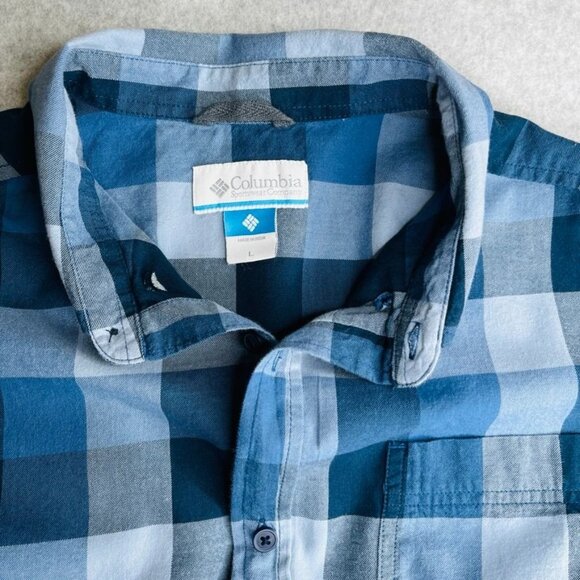 Columbia Mens Blue Plaid Shirt Button Down Size L Long Sleeve - Picture 10 of 12